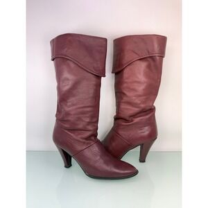Joyce California Burgundy Leather Slouch Boots Size 6M Vintage 80s Kitten Heel